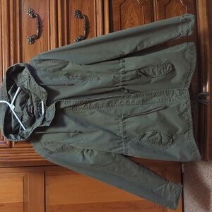 Olive Green Hooded Jacket Drawstring Military Utility Hoodie